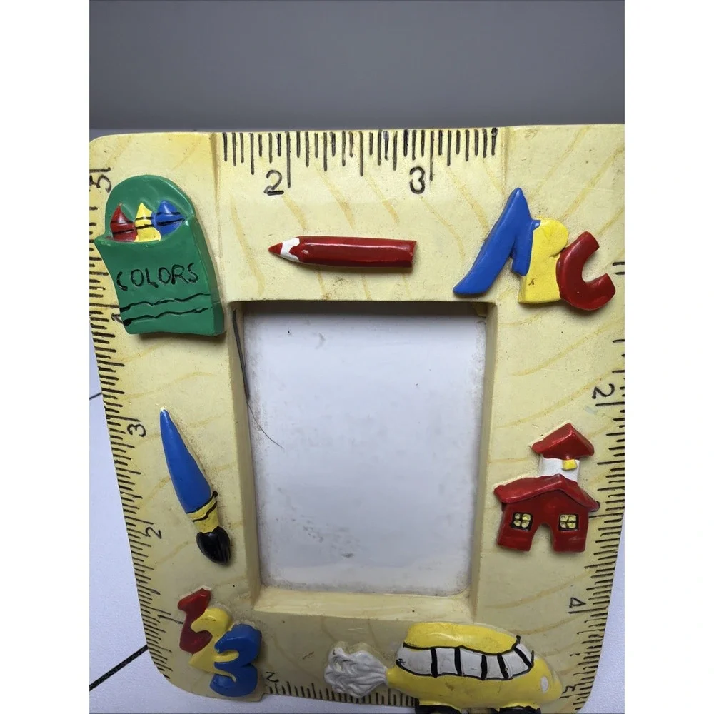 VTG 90s School Teacher Photo Picture Frame Alphabet Numbers Ruler Primary Colors